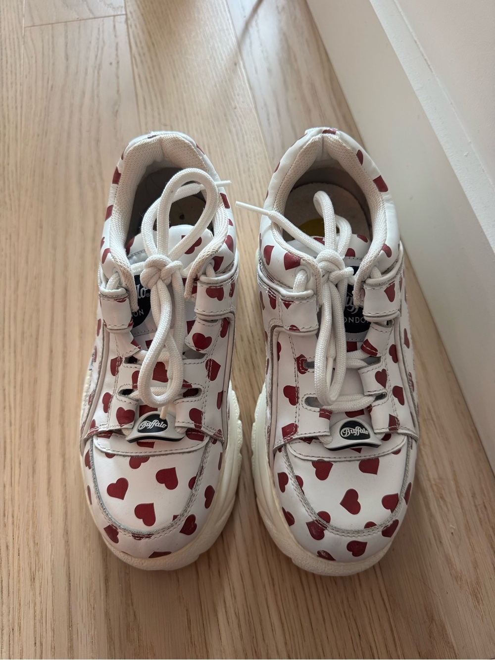 Buffalo London White Platform Sneakers with Red Heart Print - Picture 3 of 4